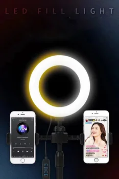 Led Selfie Ring Light Tripod Stand Mobile Live Broadcast Makeup Photography Fill Light Led Dual Position Phone Support detail image