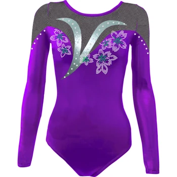 Custom Design Kid Shiny Dance Spandex Leotard Long Sleeves For Girl & Dance Wear Clothing Gymnastics Competition Leotards