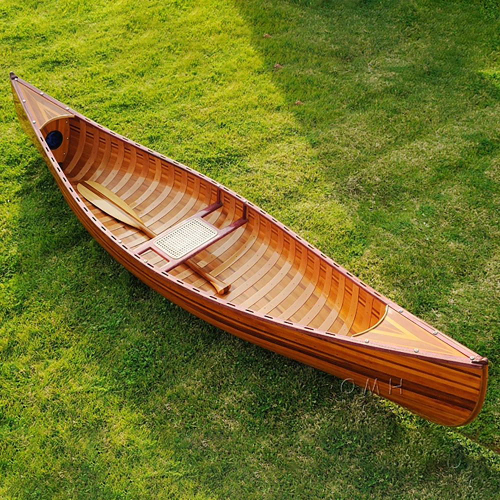 OMH 10ft Wooden Handicraft Kayak with Curved Rib and Bow for Home Nautical Decor and Fishing Display