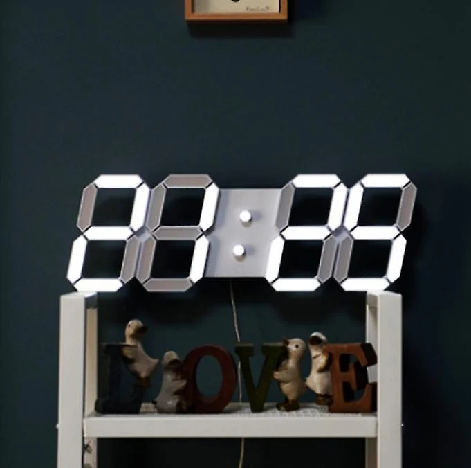 White Number Time 3D Wall Led Alarm Digital Clock With Automatic Brightness Adjustable for Modern Home Decoration