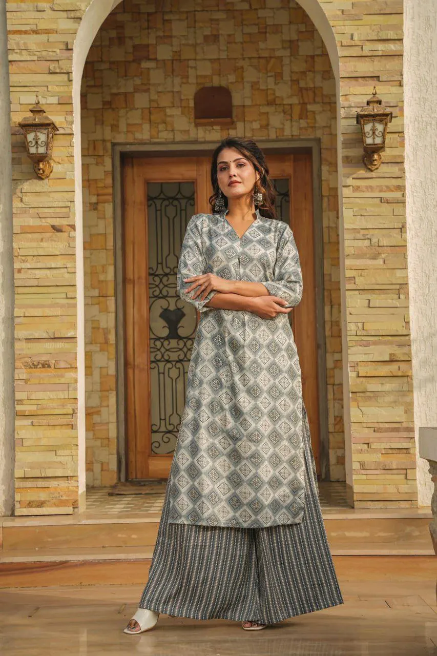 Indian Handmade Cotton Plazo Kurti Set  Ethnic Long Ladies Party Wear  Kurtis with Sequins, Perfect for Festivals & Casual Events