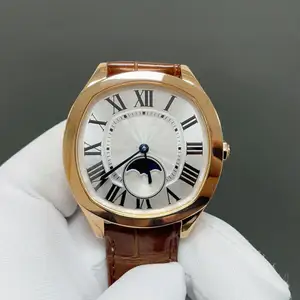 Business Casual Rose Gold Men's Mechanical Watch Luxurious Brown Leather Strap High-quality Luminous Automatic Waterproof Watch