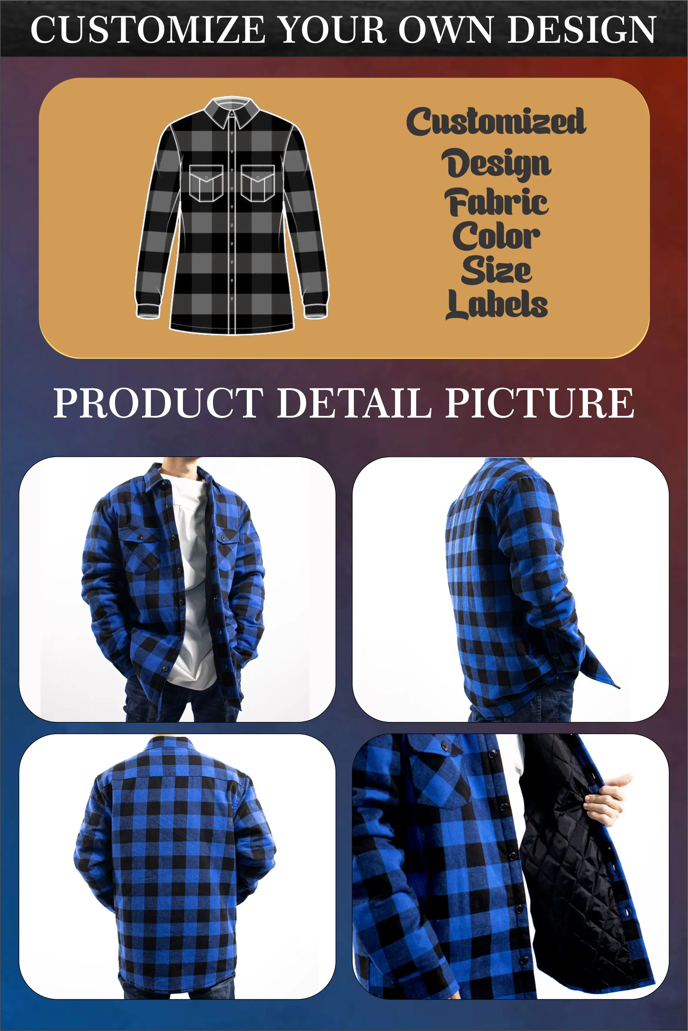 New High Quality Vintage Mens Flannel Jacket Big Size Plaid Heavy Lined Sherpa Flannel Shirt