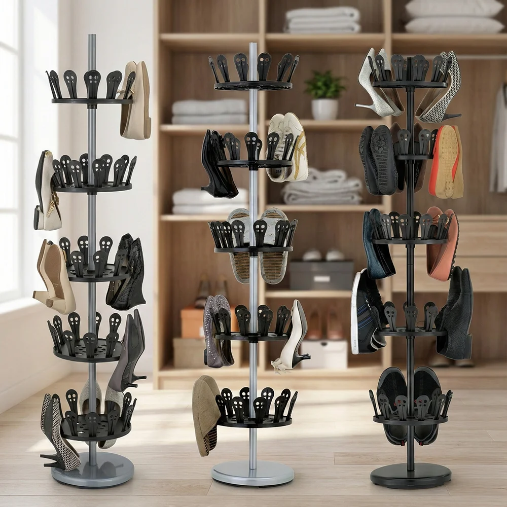 Best SALE Shelf Wholesale Taiwan Household Storage Manufacturer DIY Modern Rotating 5 Tier Metal Revolving Shoe Rack Entry