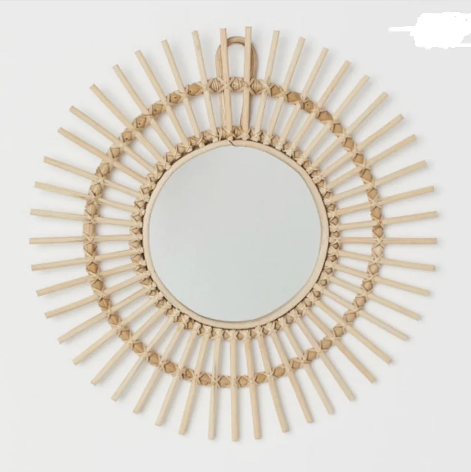 Boho Wall Decorative Handmade Rattan Cane Mirror Wicker Art Arch Cane