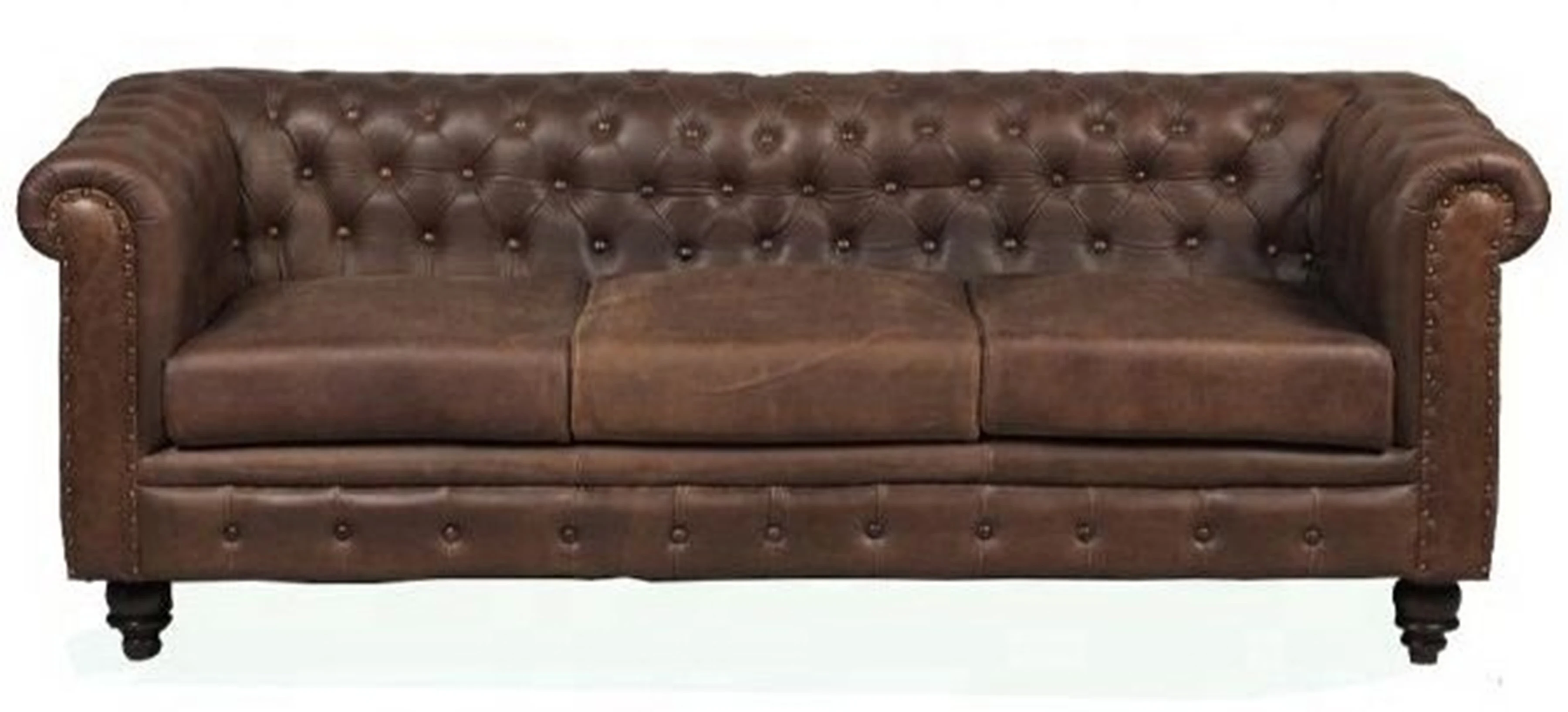 Industrial Vintage Styled Tan Leather Living Room Furniture Three Seat