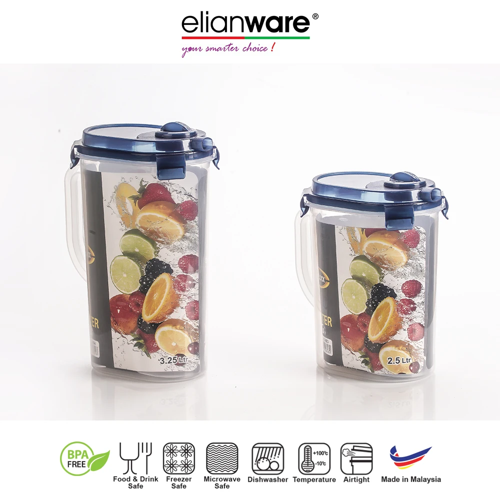 Elianware Ezy-Lock 2500ml 2.5 Litre BPA Free Transparent Water Jug Pitcher with Lid 