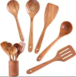 Folkulture Wooden Spoons for Cooking Set for Kitchen, Non Stick Cookware  Tools or Utensils, Set of 5 - 12 inches long, Acacia Wood, White