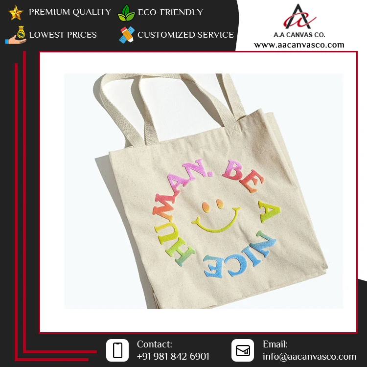 High Quality Custom Printed Cotton Canvas Tote Bag for Gift Shopping Made in India Wholesale Market Price for Promotions