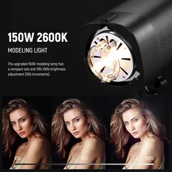 NEEWER 800Ws Studio Moonlight Flash Light Kit: 2 Pack S101-400W PRO 5600K Strobe Lights with 2.4G Trigger/150W Modeling Lamps detail image