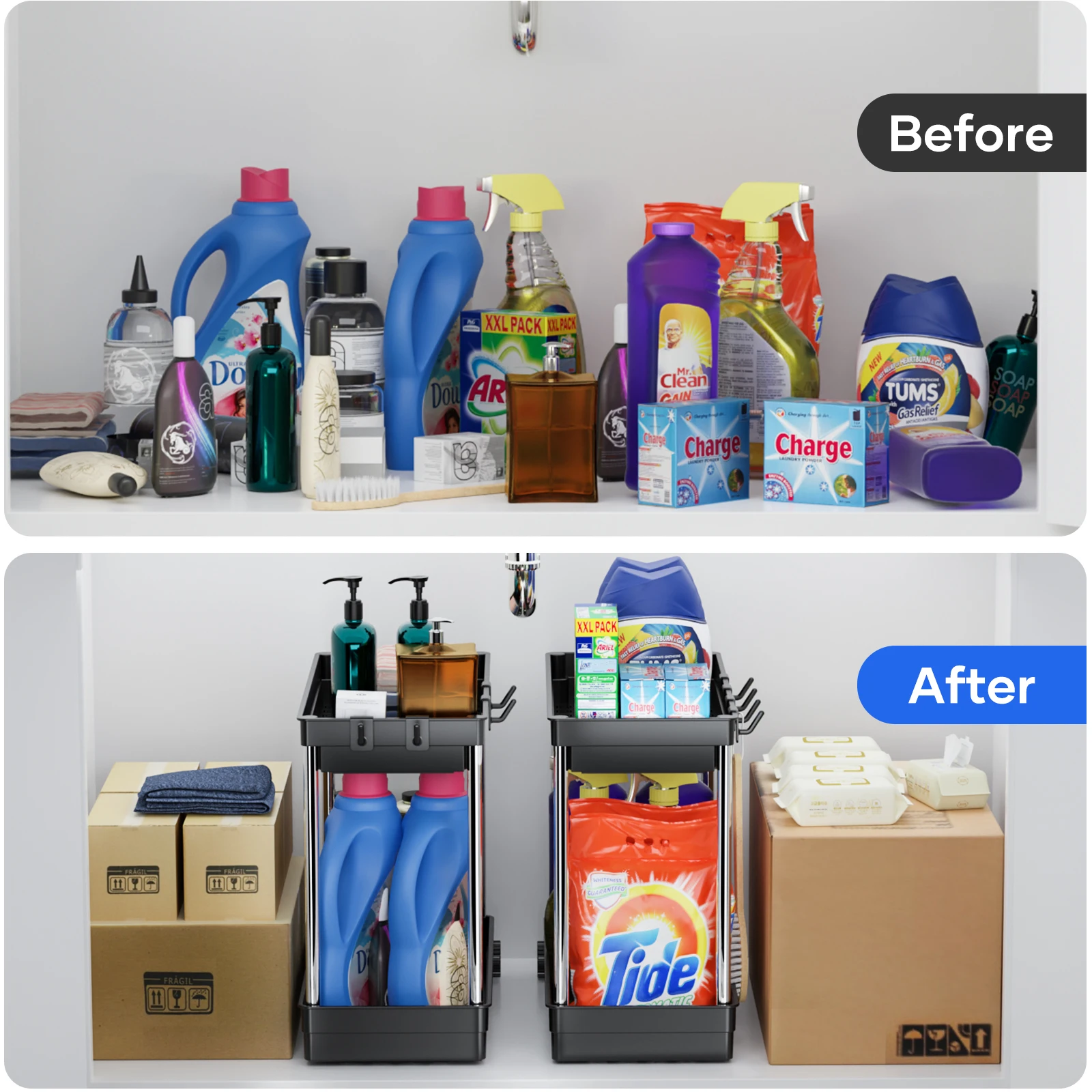 Cicilyna Under Sink Organizer,Rollout Under Basket Organizer