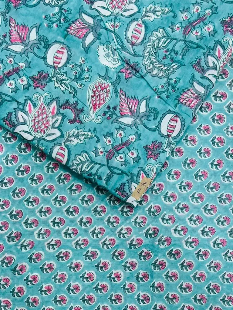 Hand Block Printed 100 Cotton Fabric For Dress Clothing Wholesaler By