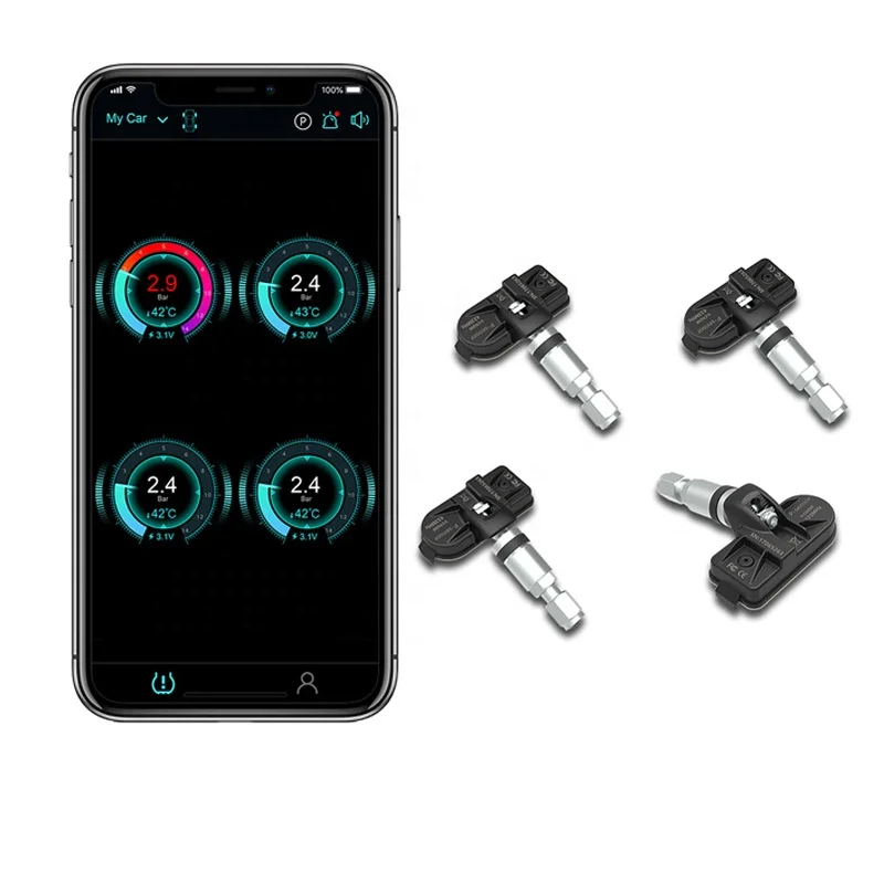 Phone TPMS Bluetooth BLE 5.0 Car Tire Pressure Monitor Built-in Sensor Mobile APP Display Anti-theft Waterproof TPMS Android IOS