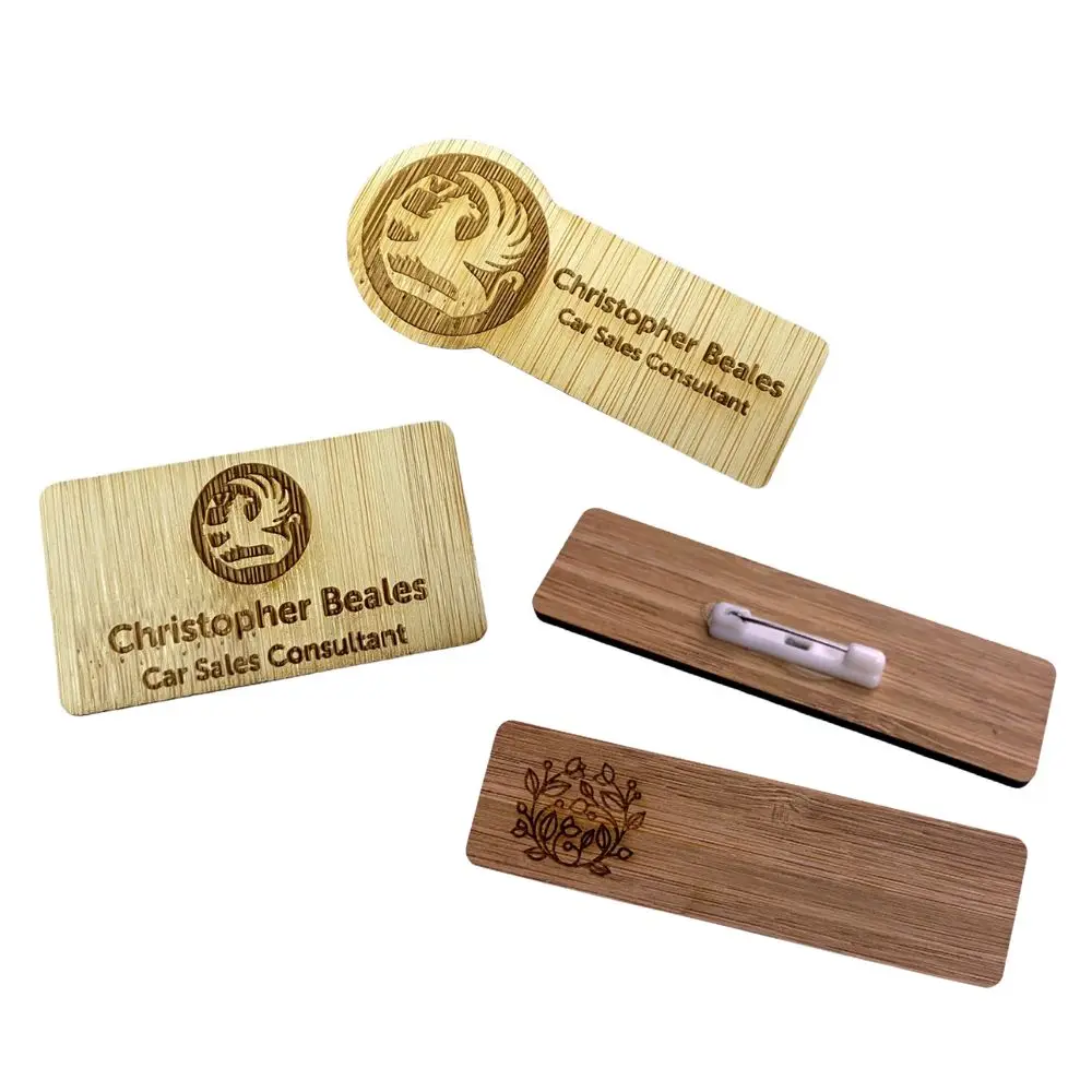 Wholesale Custom Uv Printed Logo Company Employee Bamboo Name Badge