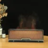 Dark wood grain + gray with flame-effect light
