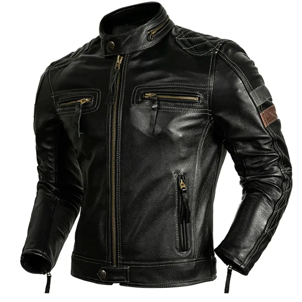 2023 Men's Leather Jacket Or Spring Autumn Motorcycle Style Natural ...