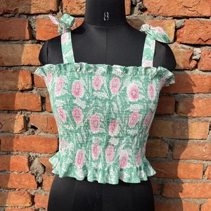 Bohemian Hippie Style Casual Top Hand-Block Printed Cotton Floral Top Tunic Embroidered Sleeveless Square Neck Knitted Fabric
