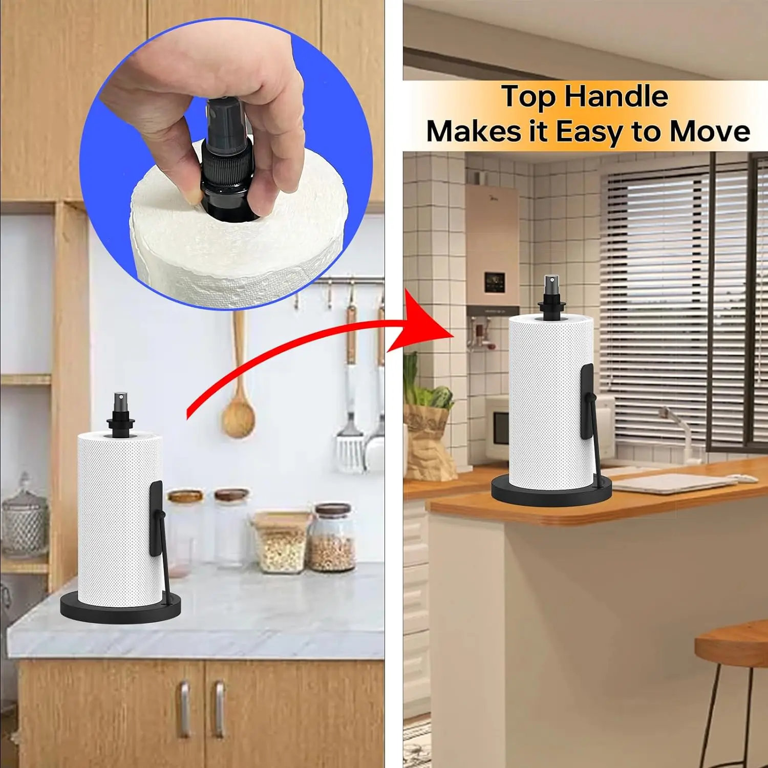 2 in 1 Paper Towel Holder with Spray Bottle Paper Towel Holder Countertop for Kitchen and Bathroom