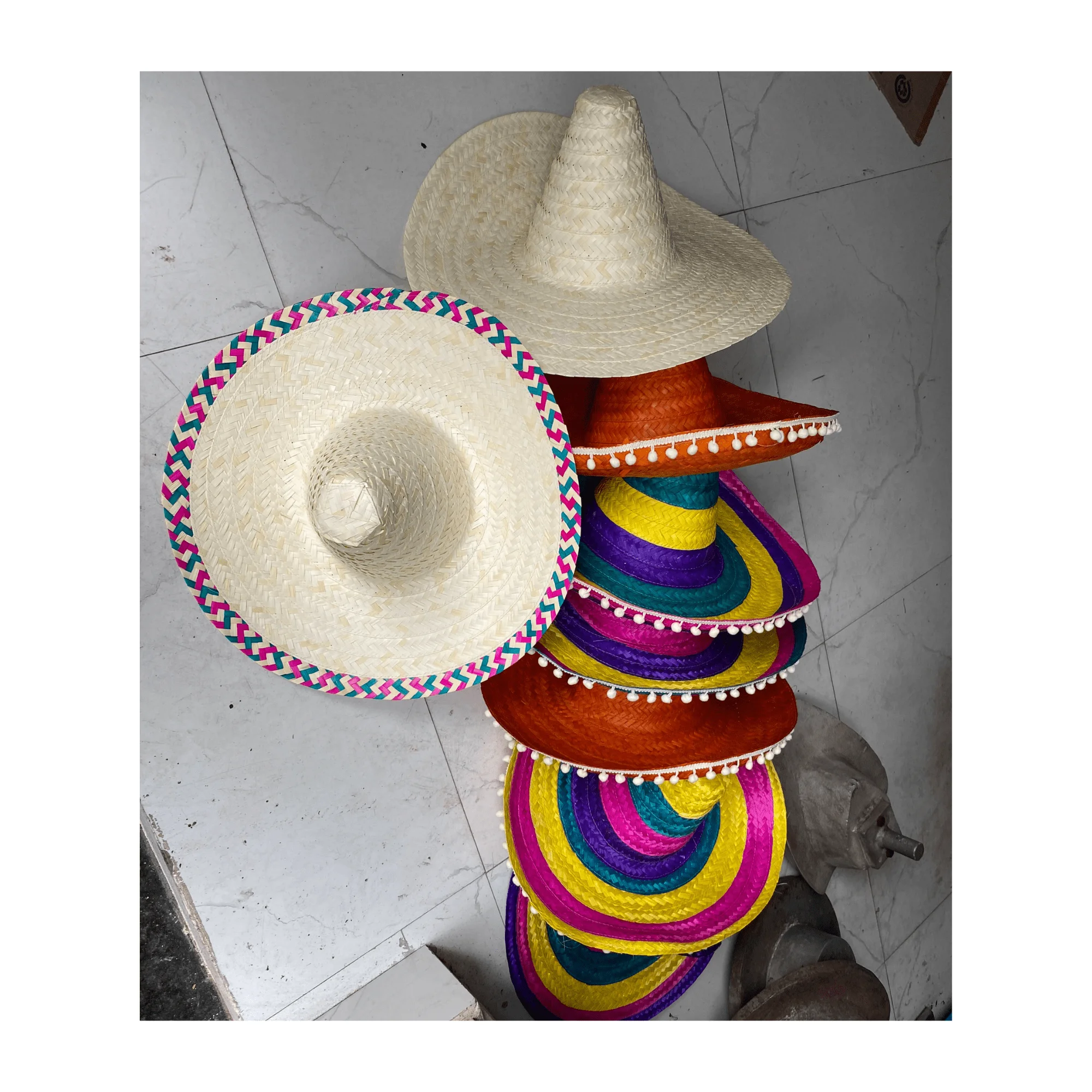 Calidad Vintage Charro Horseshoe Wide-Brim Straw Sombrero Hat Vintage Straw Sombrero w/ Embroidered Brim — Old West Collector main image 3