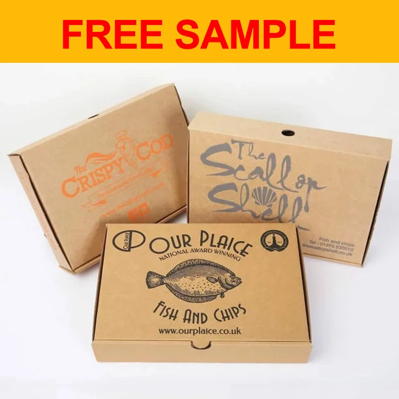 Custom Printing Fish and Chips Packaging Paper Box Fish and Chips Fast Food Takeaway Box Burger Pizza Packaging Boxes With Logo