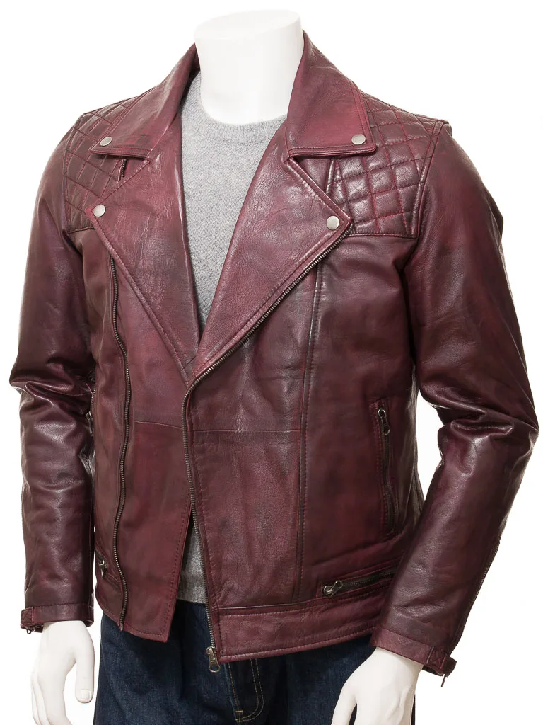 男士棕色皮夹克素色染羊纳帕皮革卡车司机骑自行车风格带拉链口袋透气