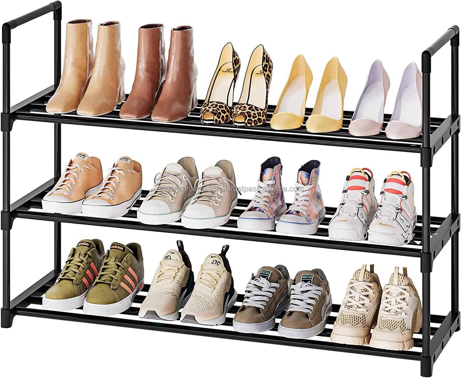 Metal Shoe Rack In Gold Finish With Seat & Shelf Large Organizer Shelf ...