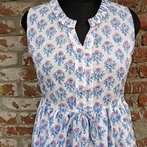 Hand Block Printed Summer Dress V-neck Sleeveless Cotton Dress Floral Print Handmade Long Maxi Dress For Women