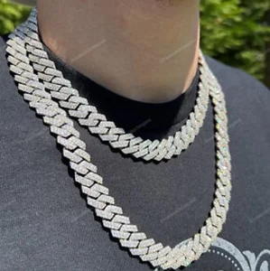 12mm 24inch 925 Sterling Silver Gold Plated Moissanite Miami Cuban Link Chain Necklace Luxury Simple Style Jewelry Fashion