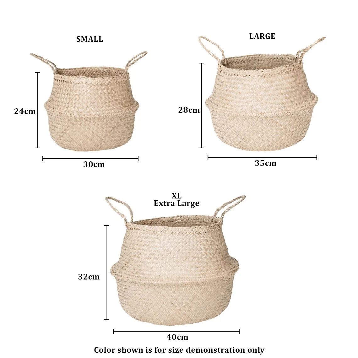 Natural Woven Seagrass Basket With Handles For Storage Laundry Picnic ...