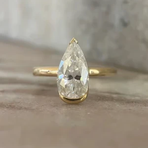 Moissanite Diamond 2 Carat IGI Certified Wedding Engagement Rings Meet Me Halfway Elongated Pear Edition for Romantic