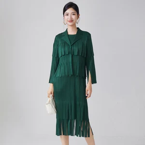 High Quality Women's Tassel Suit Factory Wholesale Fashion Stretch Shirt and Skirt Two Piece Set