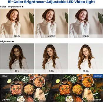 NEEWER 2 Pack Bi Color 660 LED Video Light and Stand Kit: (2) 3200-5600K CRI 96+ Dimmable Light with U Bracket and Barndoor detail image