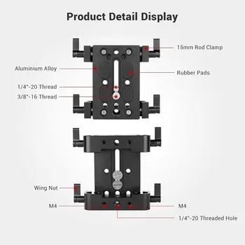 SmallRig Base Plate, Camera Baseplate with 15mm Rod Clamps, Tripod Mounting Plate for DSLR Camera Video Camera - 1775 product image
