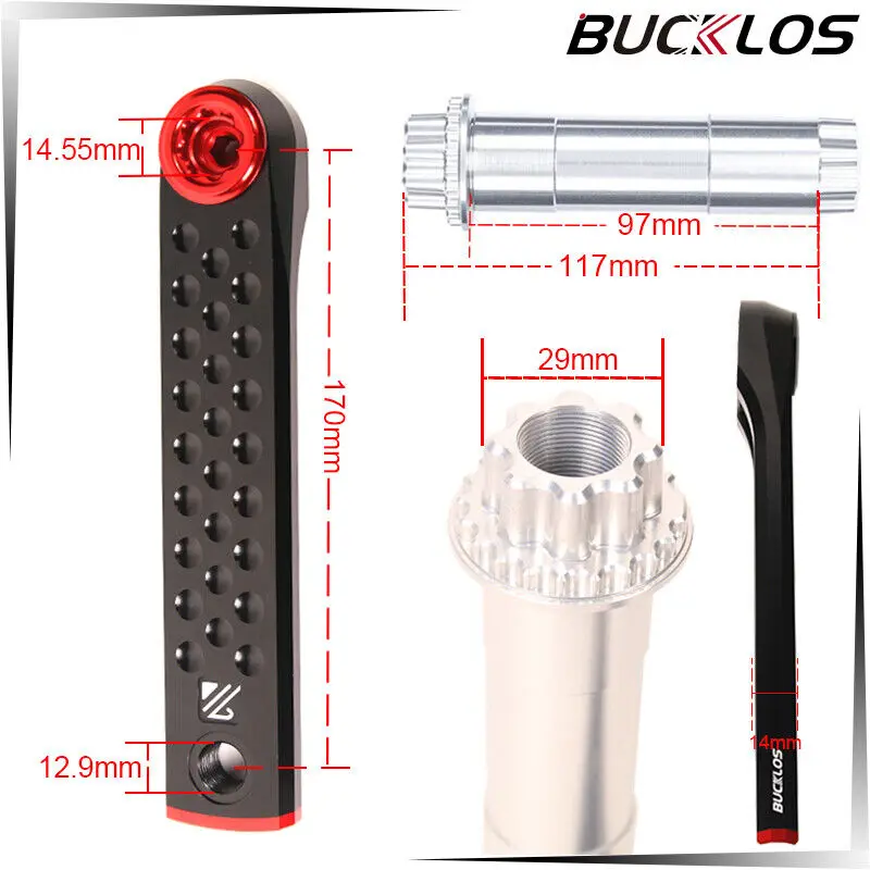 BUCKLOS 170mm Crank Arm Set Spindle 29mm Single and Double Chainring Aluminum Alloy Bicycle