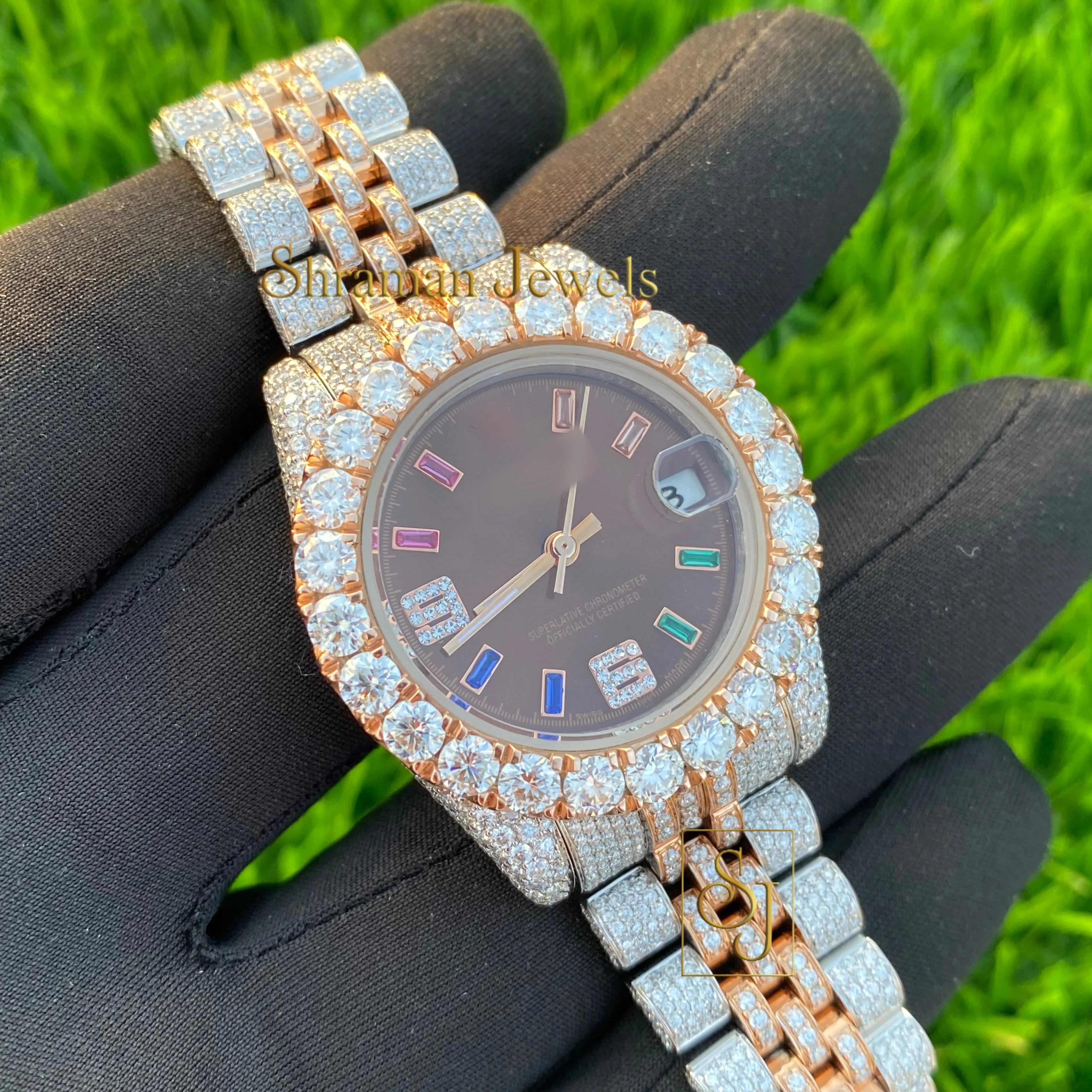 Lady Iced Out Watch With Moissanite & CZ Color Baguette Cutting & Round Brilliant Diamonds for Women Gifting Hip Hop Collection