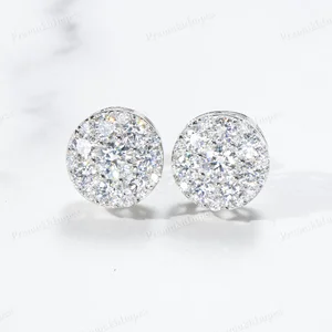 Customized 11mm VVS Moissanite Brilliant Cut Pave Sterling Silver Unisex Stud Earrings Hip Hop Style Gold Plating GRA Gift