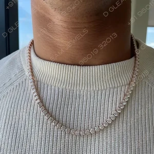 40 Carat CVD Diamond Tennis Necklace for Men White Gold with Luxury Link Chain Trendy Solid Gold Necklace