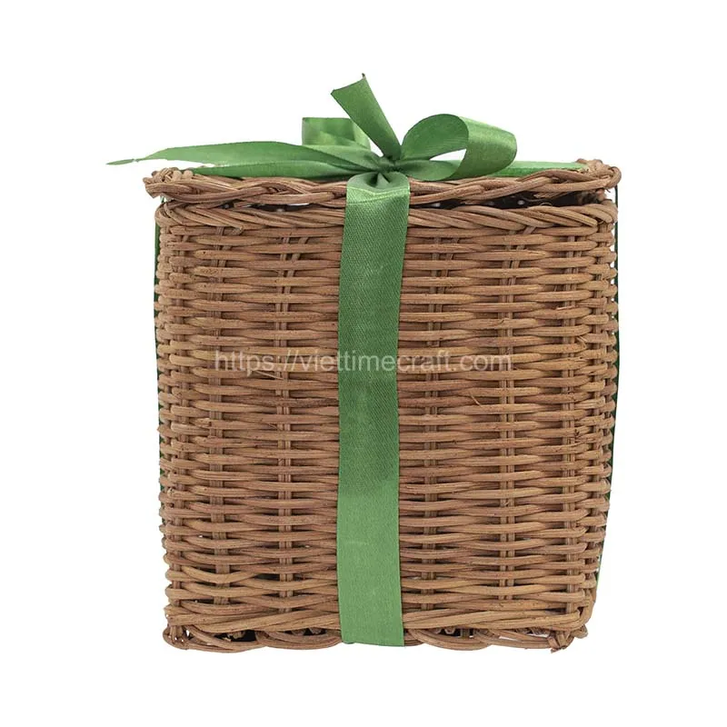 Hot Trend Rattan Gift Box Gift Hamper Basket With Ribbon For Christmas