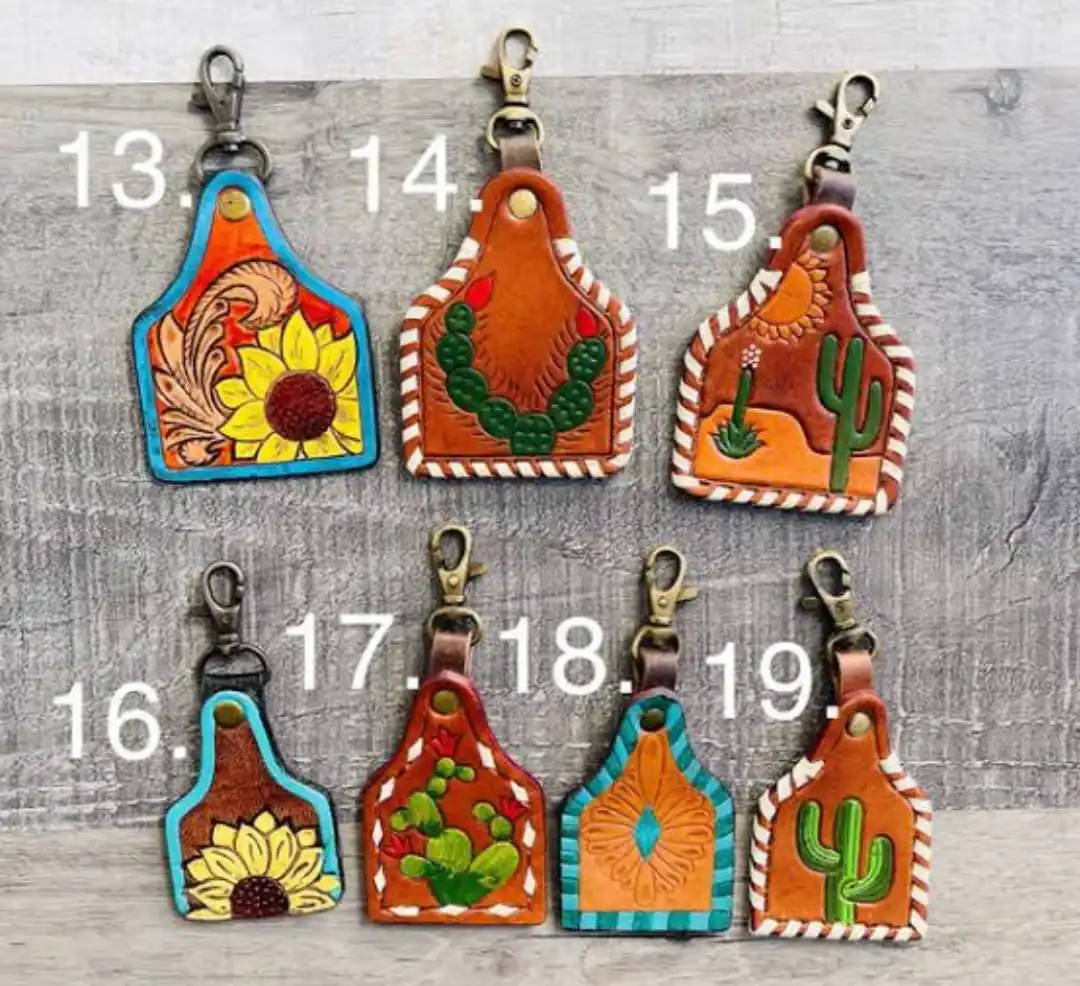 Wholesale Western Tooled Leather Keychain With Cowgirl Wild West