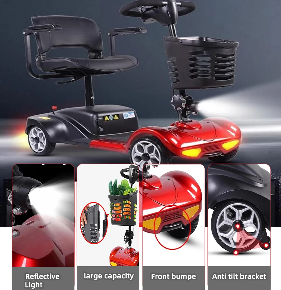 product lightweight 4 wheel electric mobility scooter for elderly adults 180kg capacity 24v 12a foldable lead acid battery handicapped-3