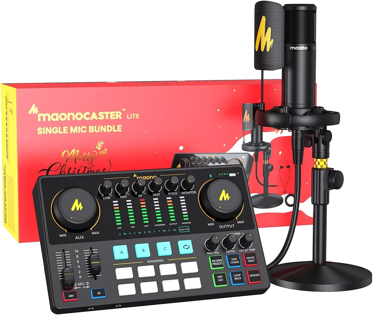 MAONO Professional Audio Interface Mixer with XLR Microphone, Echo