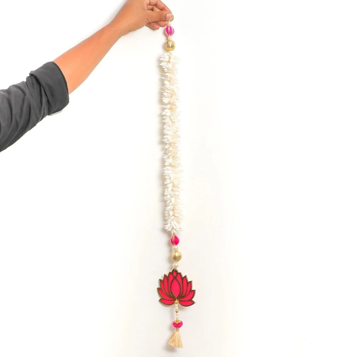 Artificial Jasmine With Mdf Wood Lotus Tassels Flower Garland Indian ...