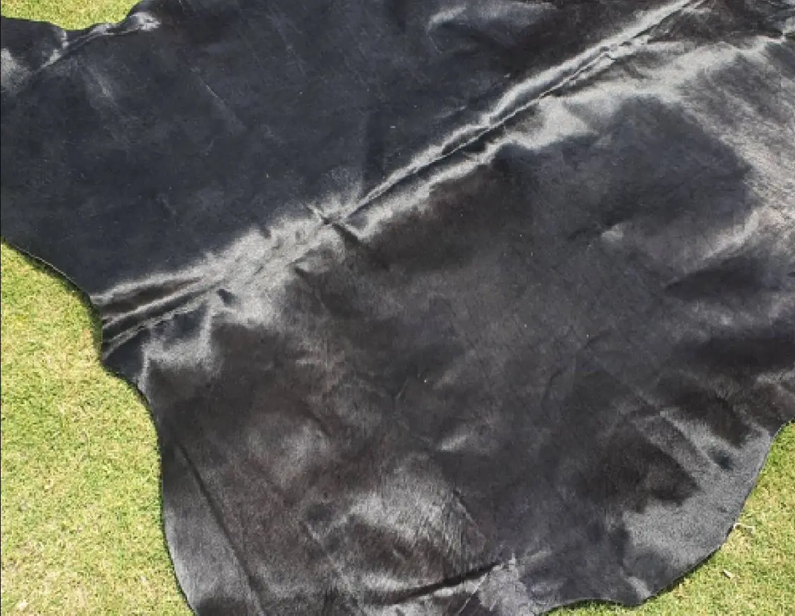 Shining Black Cowhide Rug - Large and Small Black Cow Hide - Rug for Bedroom - Dyed Black Colour - Jet Black Cowhide