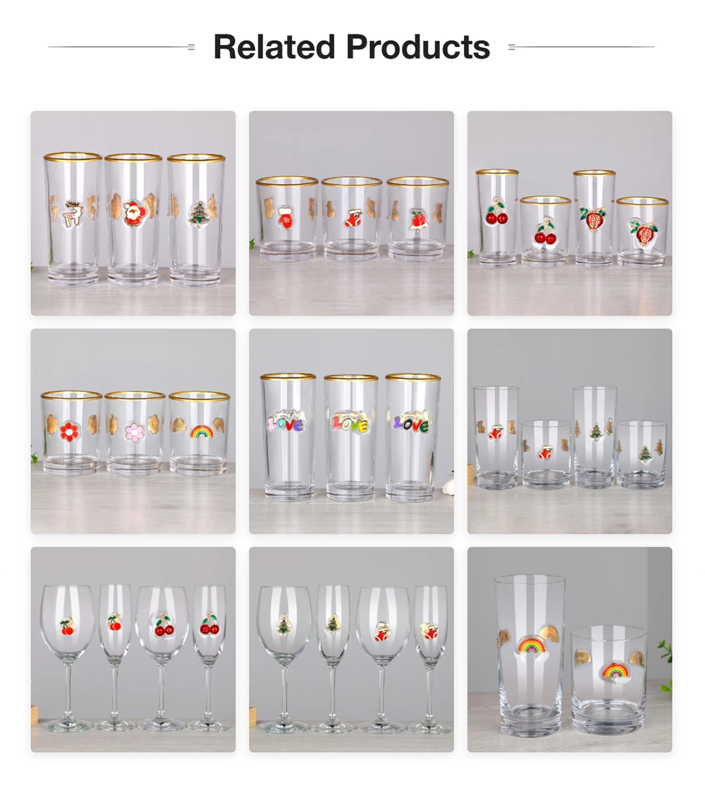 Ready to Ship Christmas Fruit Raised 3D Enamel Applique Motif Gold Rim Highball Cooler Double Old Fashioned Rocks Tumbler Glass
