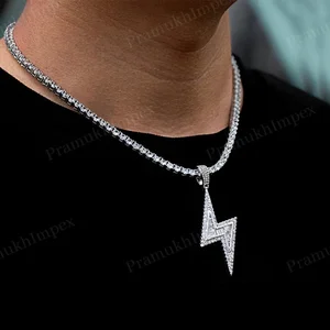 VVS D Moissanite Iced Flash Lightning Bolt Pendant S925 Sterling Silver Unisex Hiphop Gold Plated Wholesale Jewelry