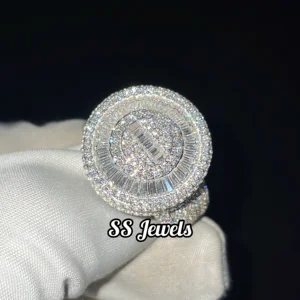 Unisex 925 Silver Rhodium Plated Hip Hop Moissanite VVS Iced Bustdown Baguette Channel Setting SS Jewels 15g Perfect Anniversary