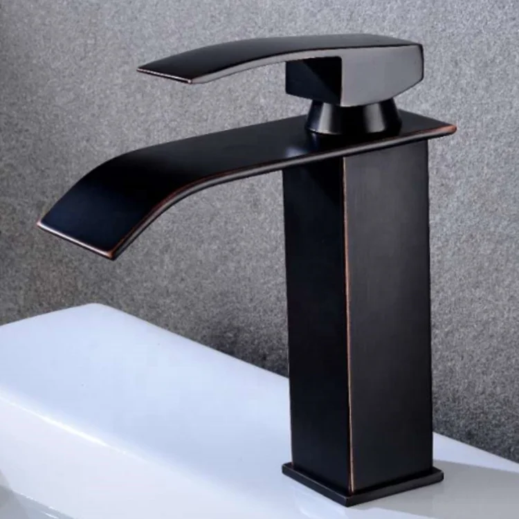 Black Spray Paint Waterfall Bathroom Sink Faucet Single Handle Hot Cold ...
