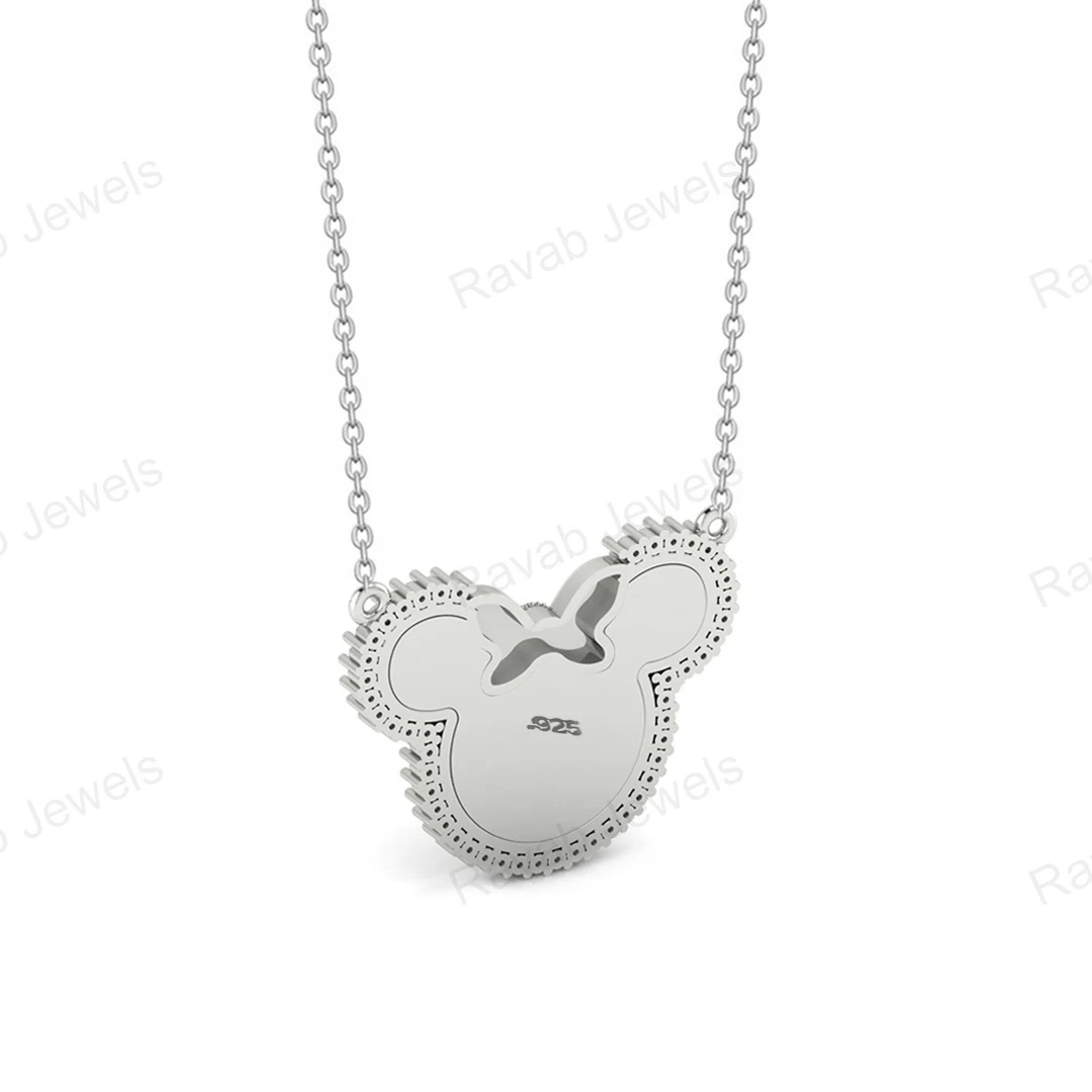 Quality Semi Mounted 925 Silver 25x32mm Setting Zircon Pendant Gold Plated Low Price Mickey Mouse Necklace Jewelry For Wedding
