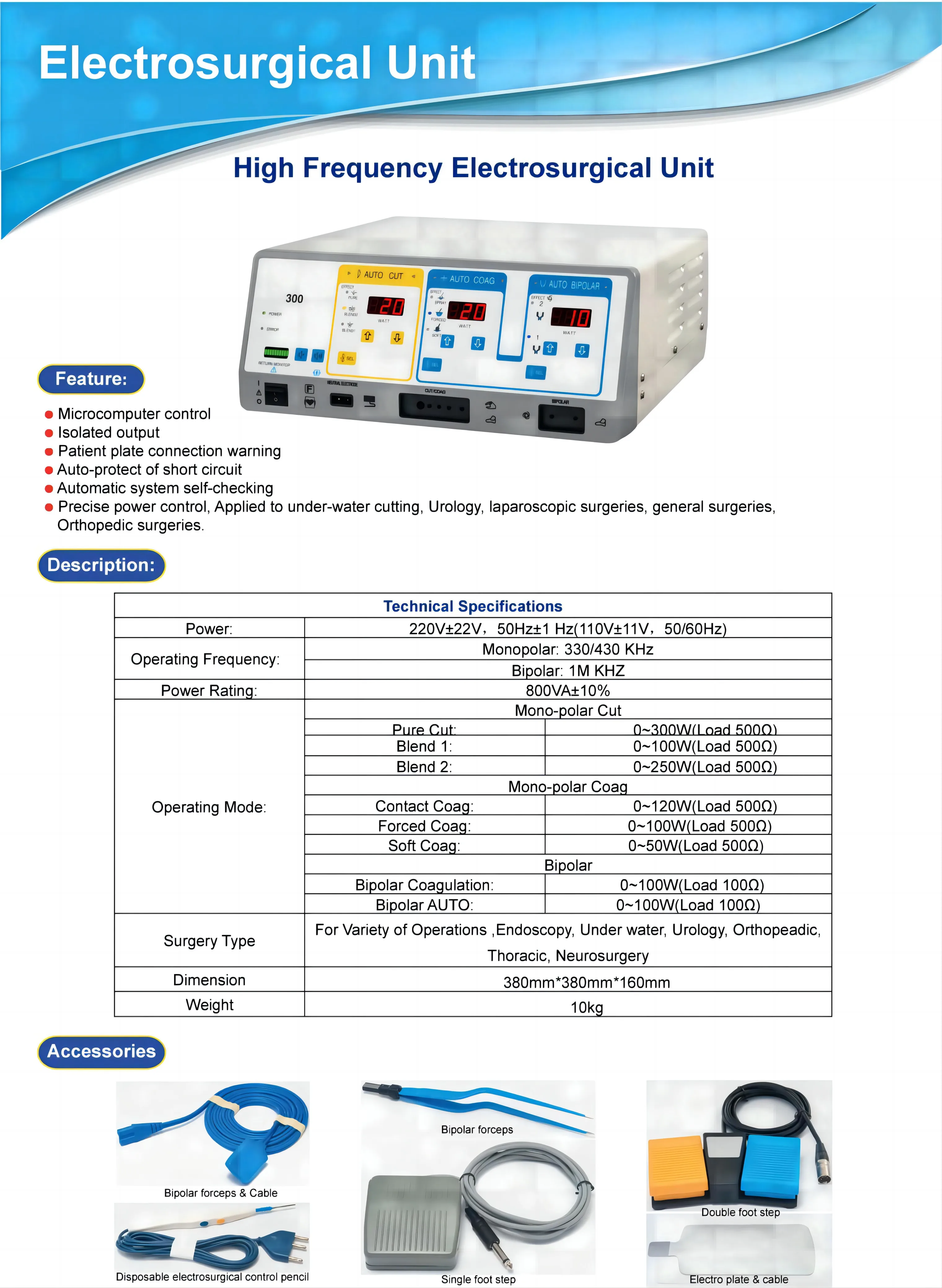 Portable Electric Surgical Unit Bipolar Electrosurgical Instrument Diathermy Machine with Electrosurgical Pencil