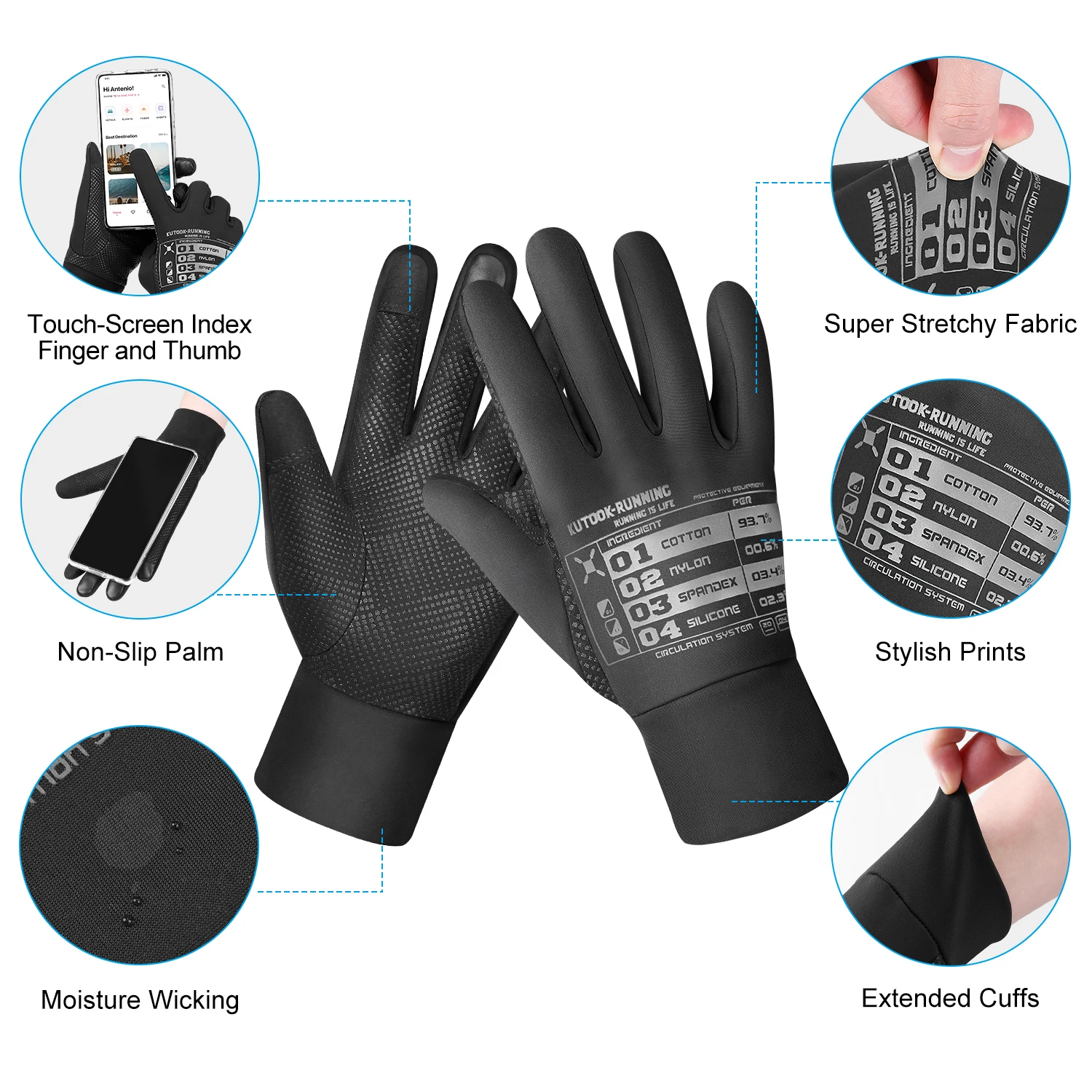 Guanti Invernali Touchscreen KUTOOK - Termici, Antivento, Per Ciclismo